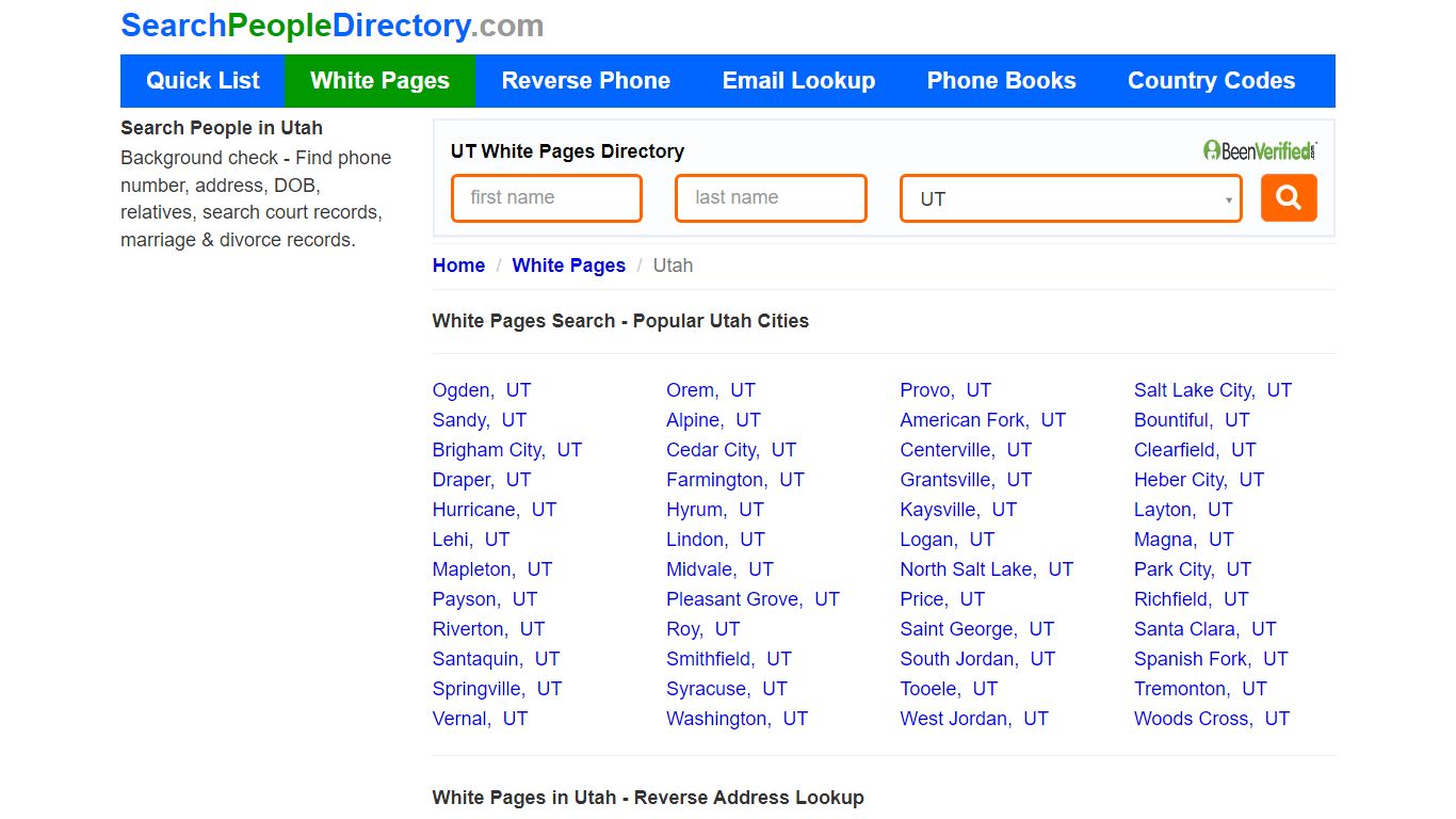 White Pages in Utah, Find a Person, Local Directory